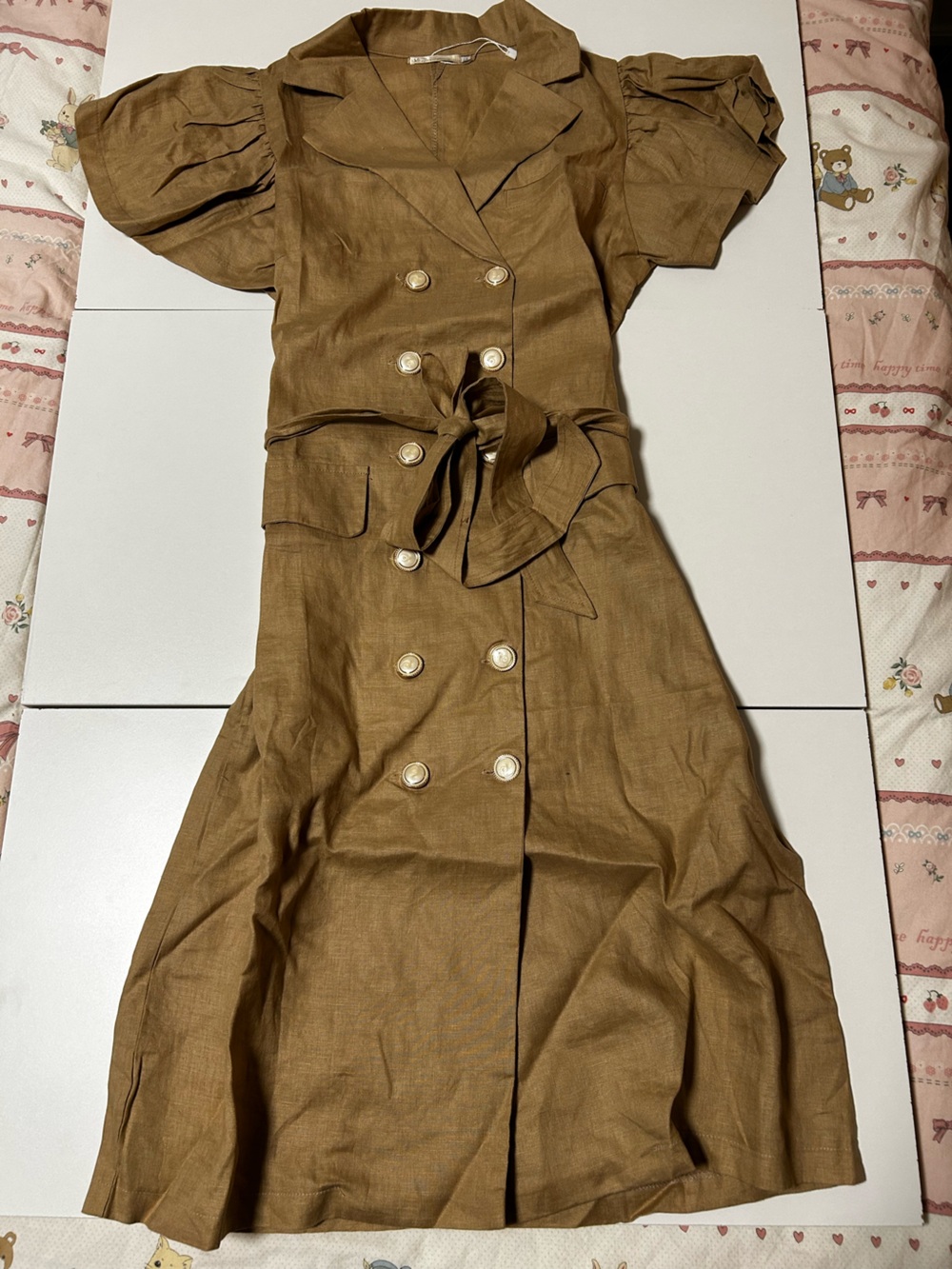 Midi Double-Breasted Dress in Warm Brown with Self-Tie Waist